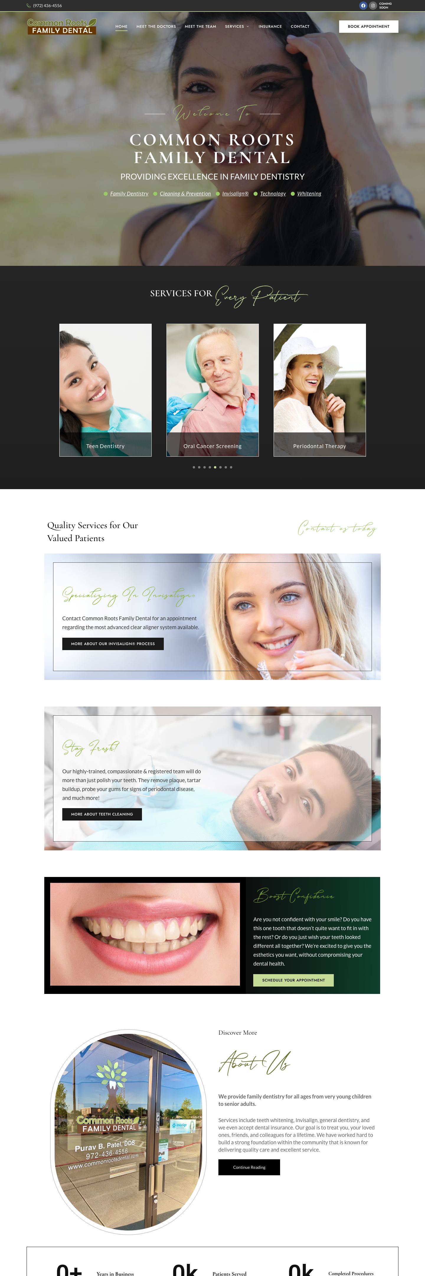 Common Roots Family Dental website by Inspirable