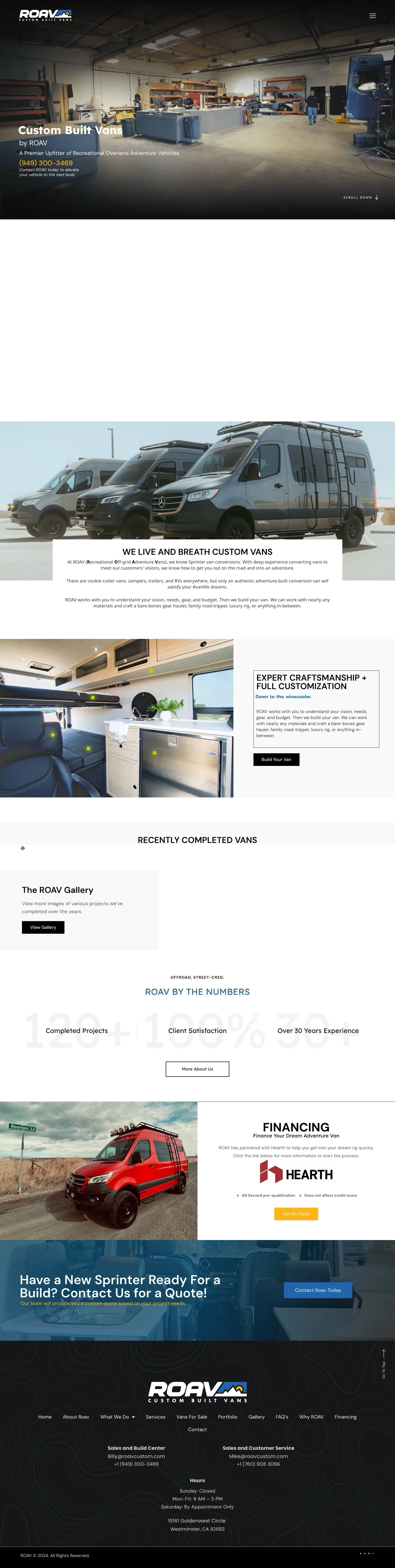 ROAV Custom Built Vans website by Inspirable